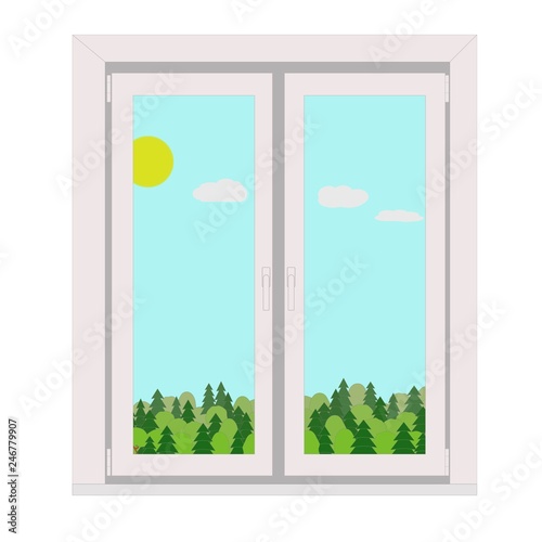 beautiful view from the window on nature  the forest and the sun vector illustration