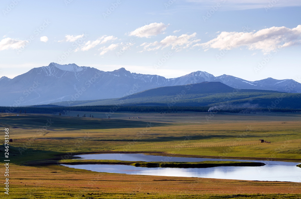 Mongolian landscape with  Munku Sardyk Mount in the background