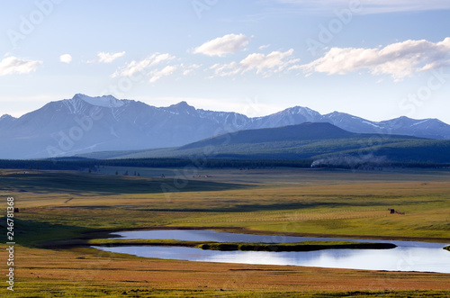 Mongolian landscape with  Munku Sardyk Mount in the background © Asya