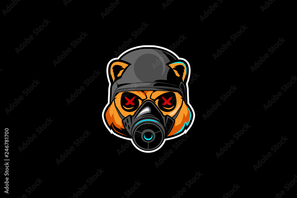bear cartoon head with gas mask and soldier helmet vector bear cartoon head with gas mask and soldier helmet vector