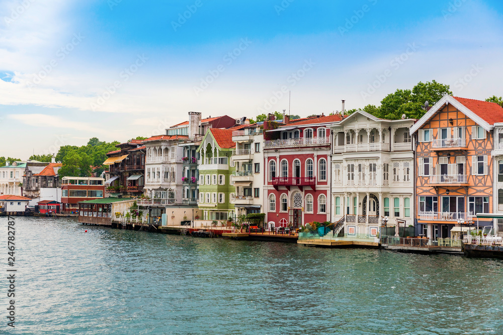 Upmarket waterfront homes along the Bosphorus river in Istanbul,
