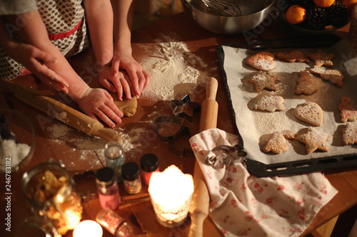 preparation of ginger biscuits with a child.