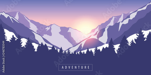 adventure in snowy mountain at sunrise vector illustration EPS10