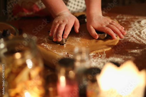 preparation of ginger biscuits with a child.