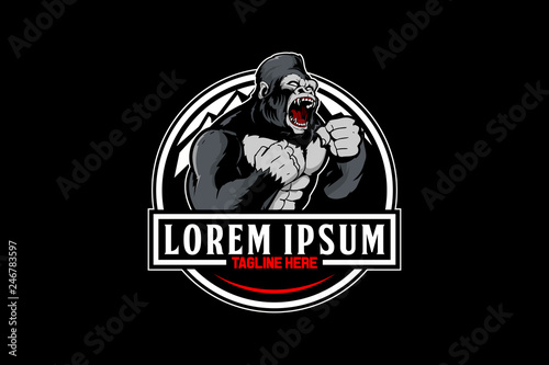 aggressive gorilla with Mountain emblem logo vector template