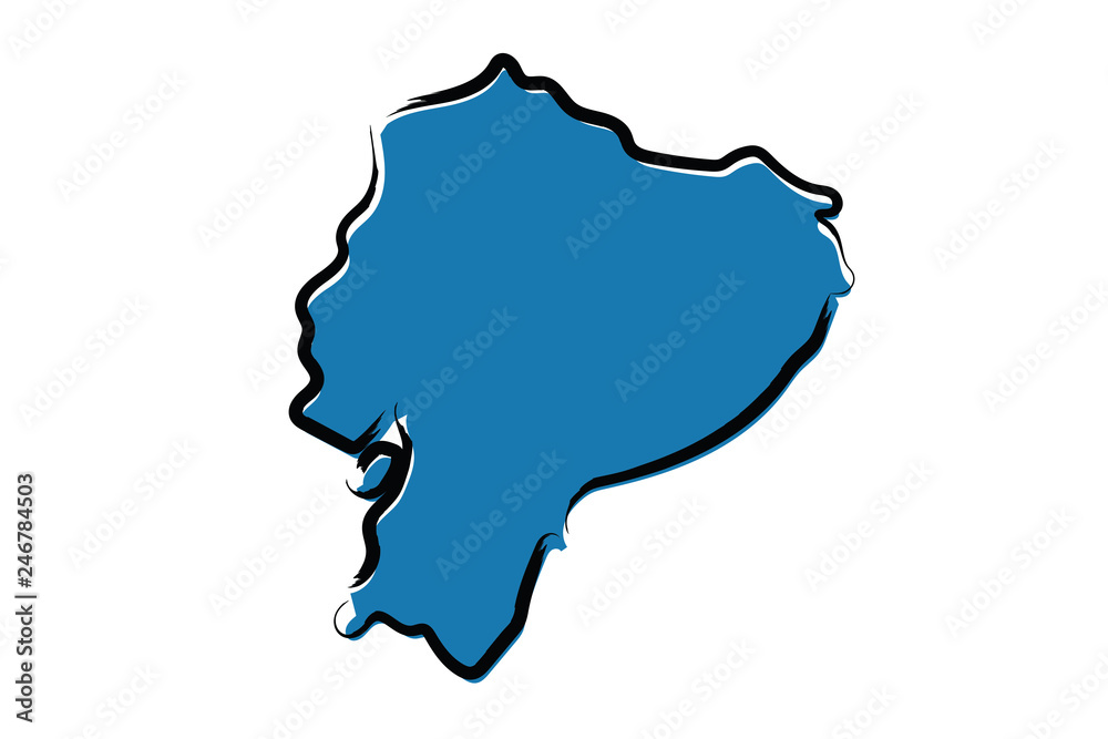 Stylized blue sketch map of Ecuador