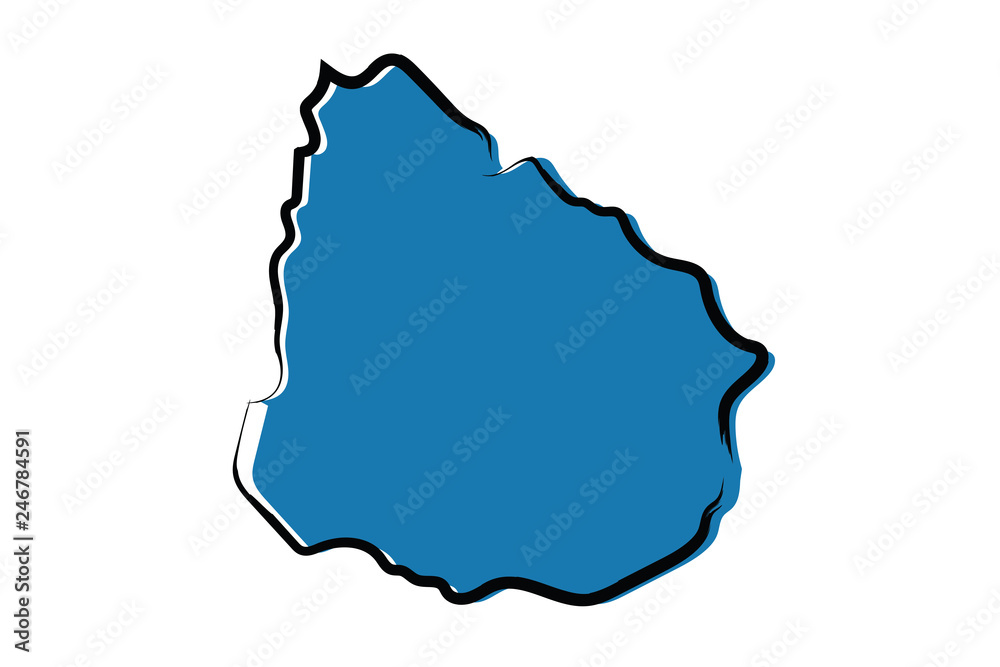 Stylized blue sketch map of Uruguay