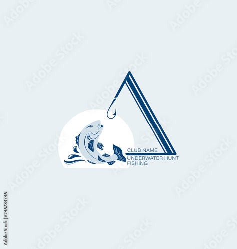 FISHING. UNDERWATER HUNT. Emblem. Design for the store, site, club lovers of fishing, underwater hunting.. The concept of sports fishing, hunting.