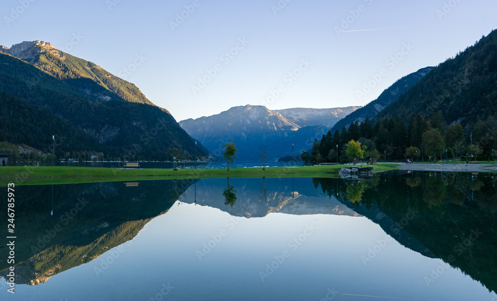 Evening at lake Achensee in Tyrol, with great reflections