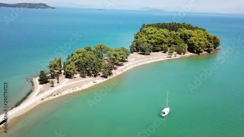 Aerial drone view video of iconic medieval castle in picturesque city of Vonitsa, Amvrakikos bay, Etoloakarnania, Greece photo