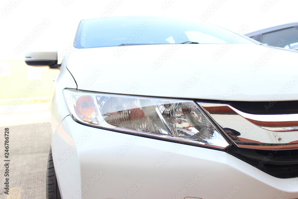 white honda Car headlight and headlamps close up sports family