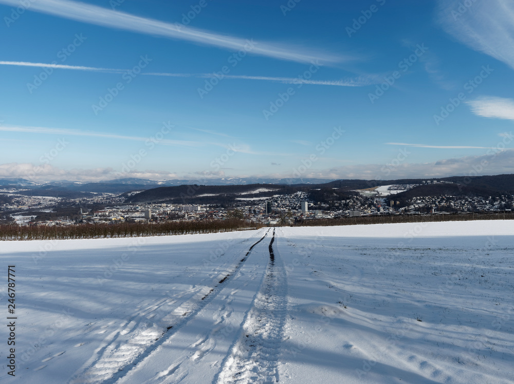 Blick auf Lörrach vom Tüllinger Berg im Winter