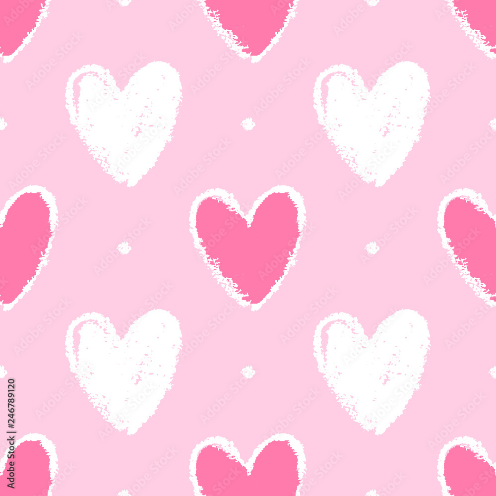 Seamless pattern with hand drawn hearts. Valentine's day background.