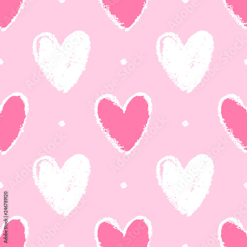 Seamless pattern with hand drawn hearts. Valentine's day background.