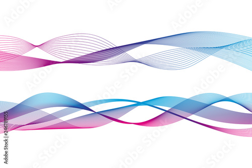 Wave of the many colored lines. Abstract wavy stripes on a white background isolated. Creative line art. Design elements created using the Blend Tool. 