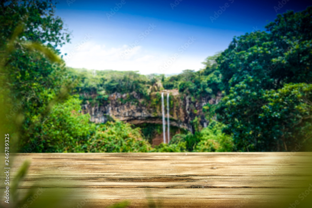 Table background of free space and waterfall Table background of free space and waterfall