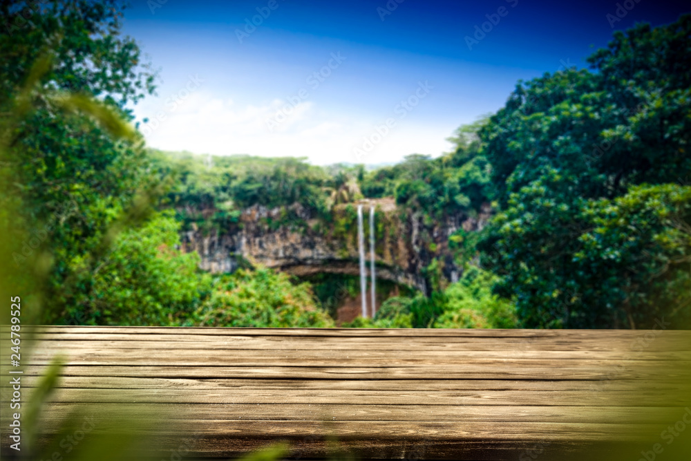 Table background of free space and waterfall Table background of free space and waterfall