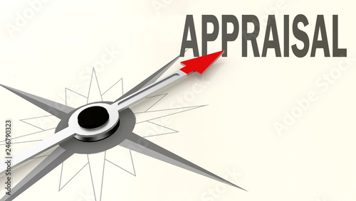 Appraisal word on compass with red arrow