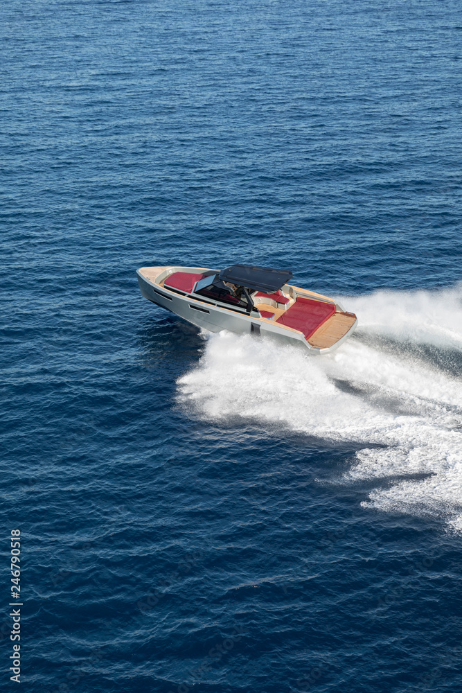 Fototapeta premium luxury motor boat, aerial view 