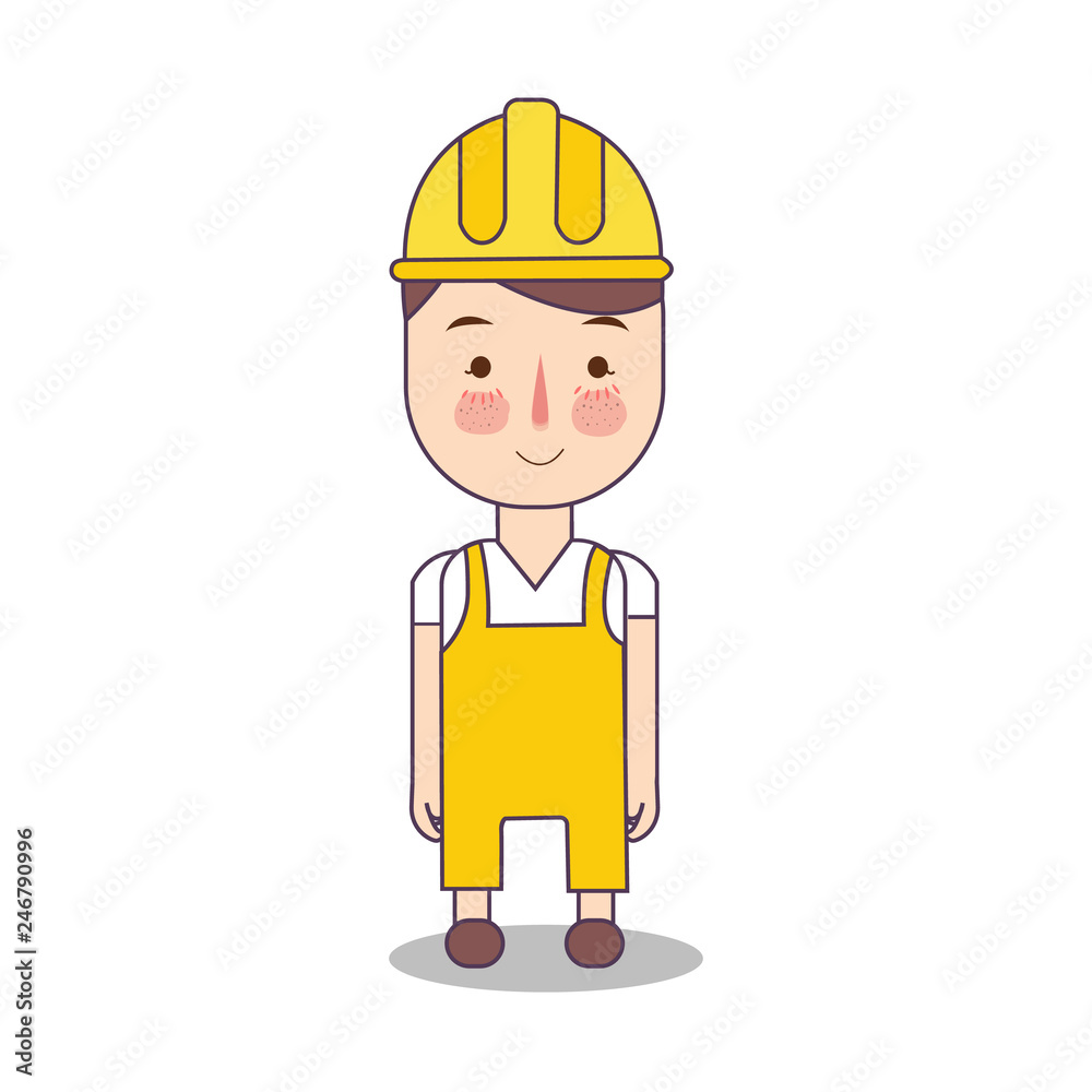 Construction worker handy man in yellow helmet. Flat design. Vector illustration character. Construction worker handy man in yellow helmet. Flat design. Vector illustration character.