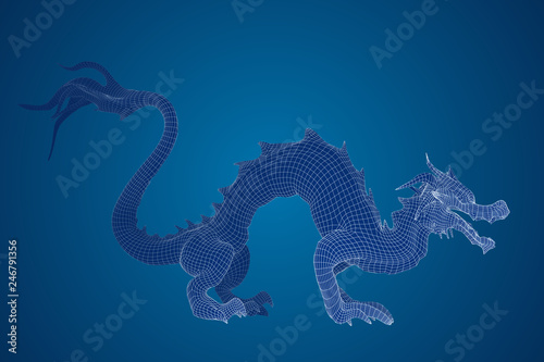 symbol of chinese new year. long flying dragon kite. vector 3d illustration