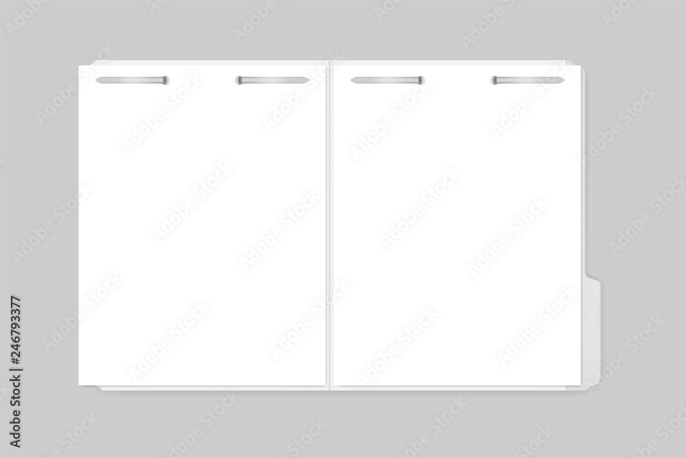 Open file folder with tab and metal fastener keeping paper sheets inside Open file folder with tab and metal fastener keeping paper sheets inside