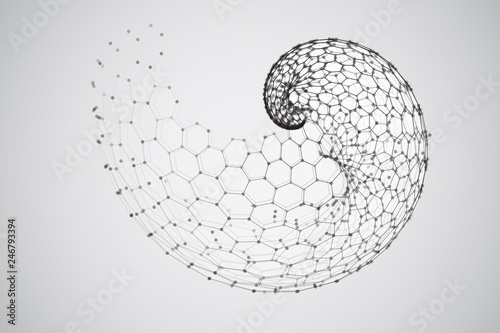 vector 3d background. wave of points. geometric dance. hexagonal futuristic mesh