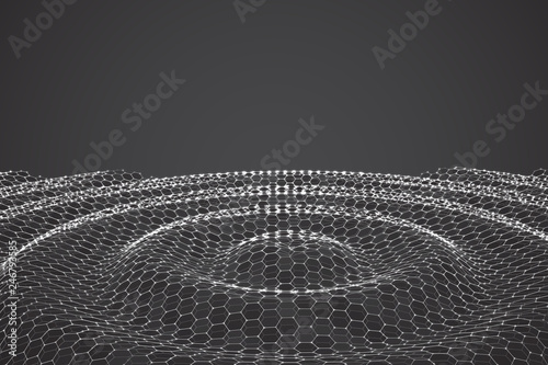 vector 3d background. wave of points. geometric dance. hexagonal futuristic mesh