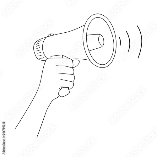 Megaphone cartoon vector and illustration, black and white, hand drawn, sketch style.