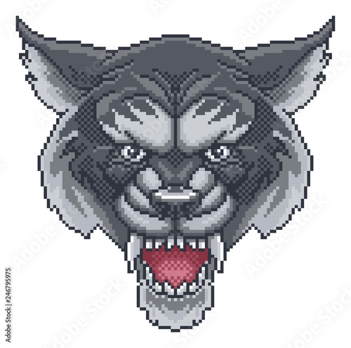 An angry Wolf 8 bit pixel art video arcade game cartoon character mascot 