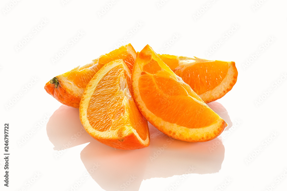 Oranges peeled in spiral shape isolated on white background Oranges peeled in spiral shape isolated on white background