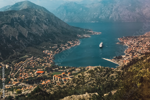 Lifestyle mountain peaks. Bay of Kotor. Montenegro freedom and travel.