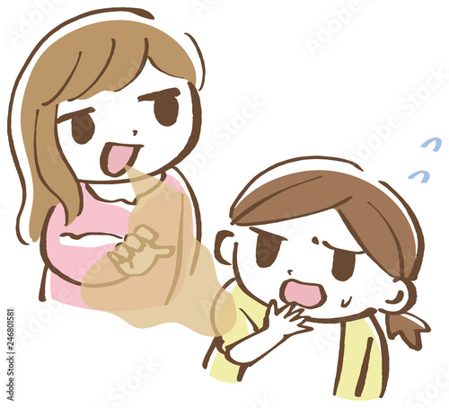 口臭くさい　女性　イラスト
