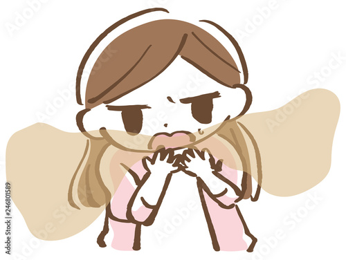 口臭くさい　女性　イラスト