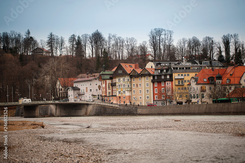 Bad Toelz, Germany - March 10, 2018: Old town Bad Toelz and Isar river in Bavaria photo