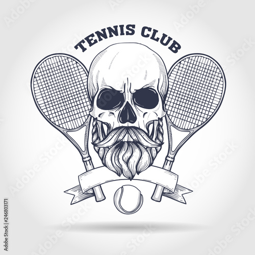 Skull with tennis racquets