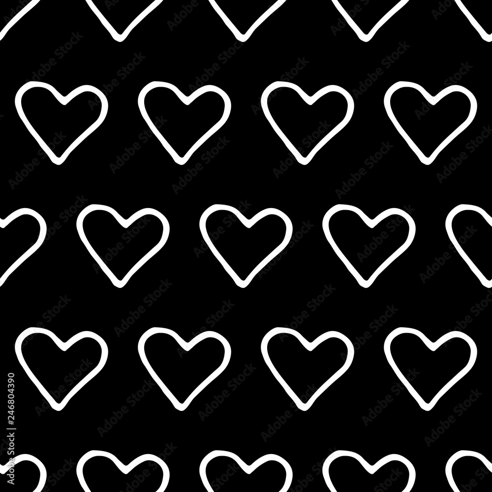 Cute cartoon heart print with hand drawn hearts. Sweet vector black and white heart print. Seamless monochrome heart print for textile, wallpapers, wrapping paper, cards and web. Cute cartoon heart print with hand drawn hearts. Sweet vector black and white heart print. Seamless monochrome heart print for textile, wallpapers, wrapping paper, cards and web.