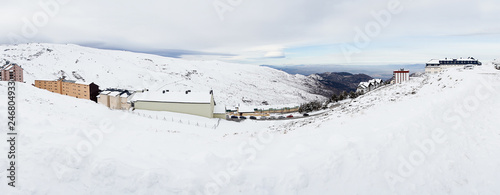 Ski resort of Sierra Nevada in winter, full of snow.