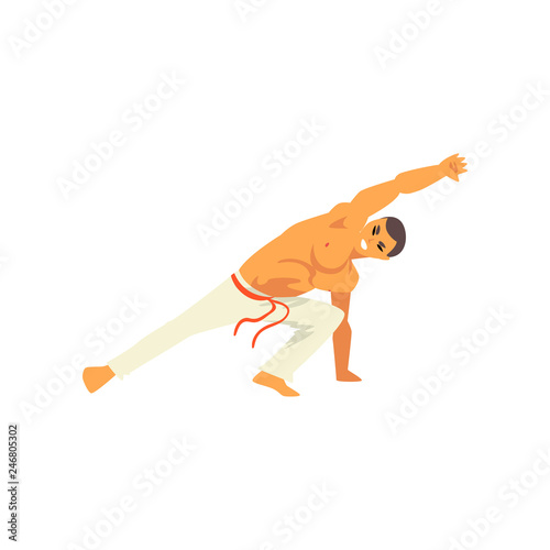 Male Dancer Fighter Character Practicing Capoeira, Brazilian National Martial Art Vector Illustration