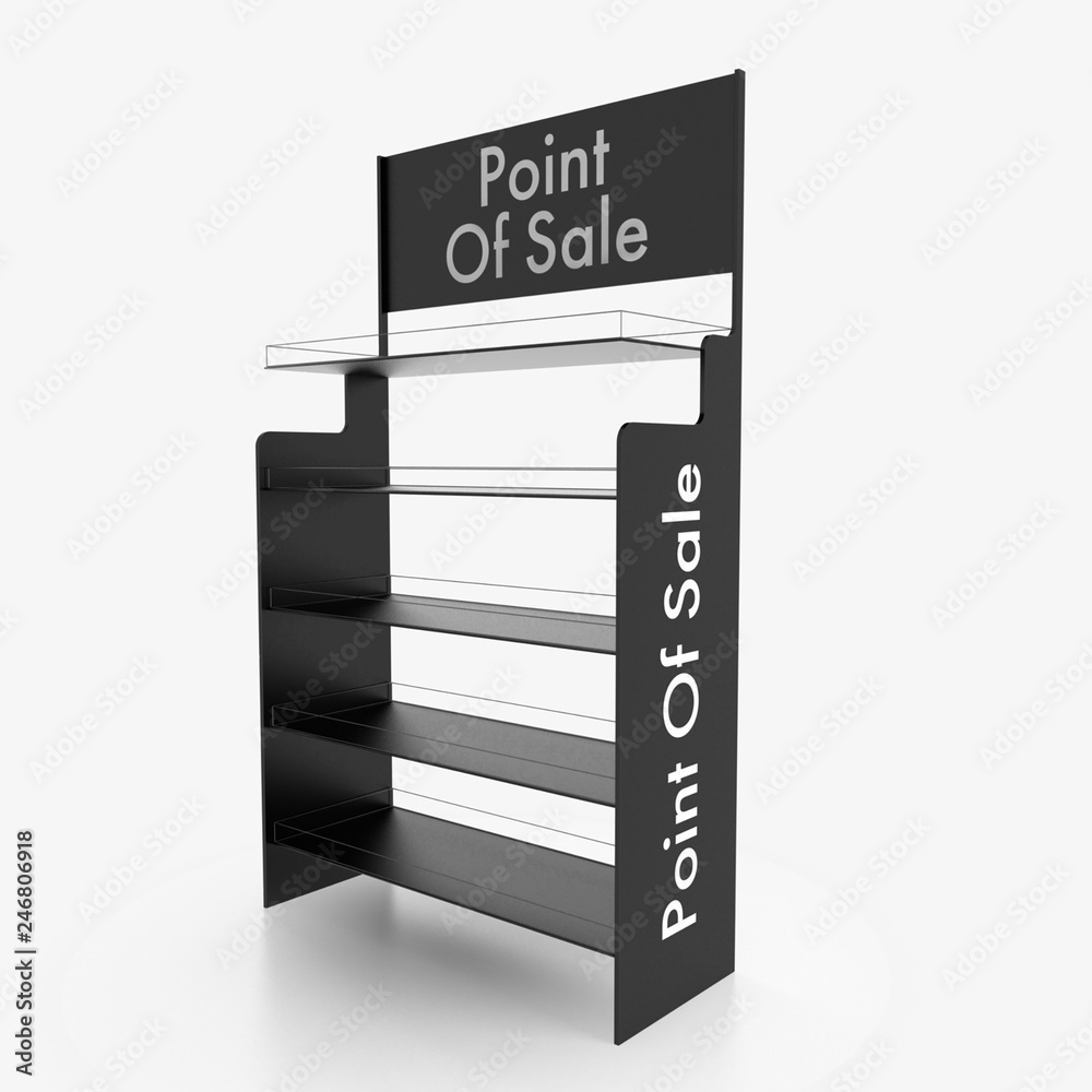 Empty store shelves. Retail shelf rack. Showcase display. Mockup template ready for design. 3d rendering. Empty store shelves. Retail shelf rack. Showcase display. Mockup template ready for design. 3d rendering.