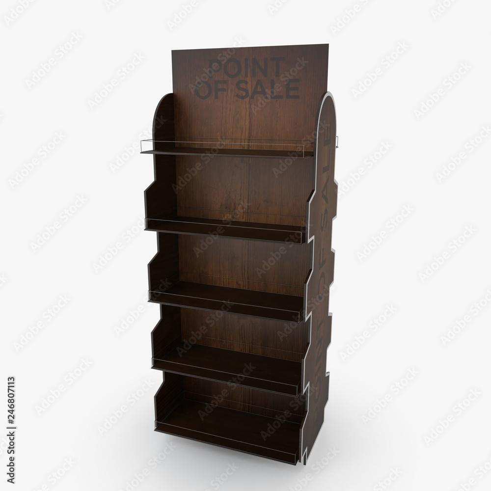 Empty store shelves. Retail shelf rack. Showcase display. Mockup template ready for design. 3d rendering. Empty store shelves. Retail shelf rack. Showcase display. Mockup template ready for design. 3d rendering.