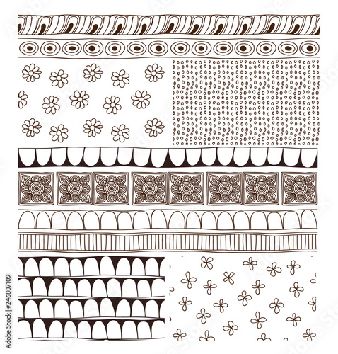 Wallpaper Mural Ornamental hand drawn seamless brushes and patterns. Vector set with ethnic elements in indian style. Used pattern brushes are included in EPS. Torontodigital.ca