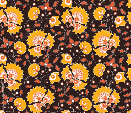 Wallpaper Mural Vector seamless flower colored indian style pattern on brown background Torontodigital.ca