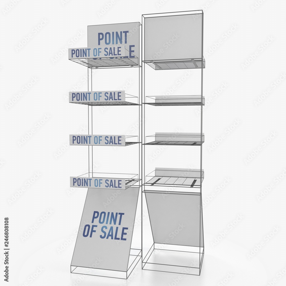 Empty store shelves. Retail shelf rack. Showcase display. Mockup ...