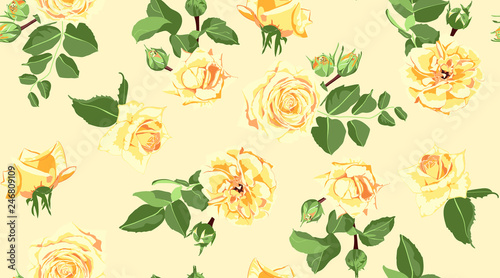 Seamless Floral Background with Watercolor Roses.