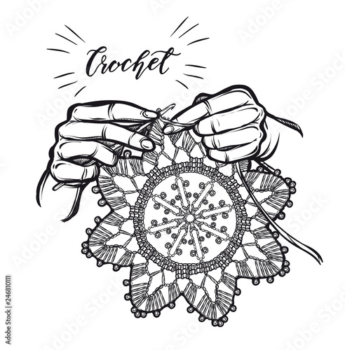 Vector illustration crochet napkins.Handmade, prints on T-shirts, tattoos, coloring for children and adults