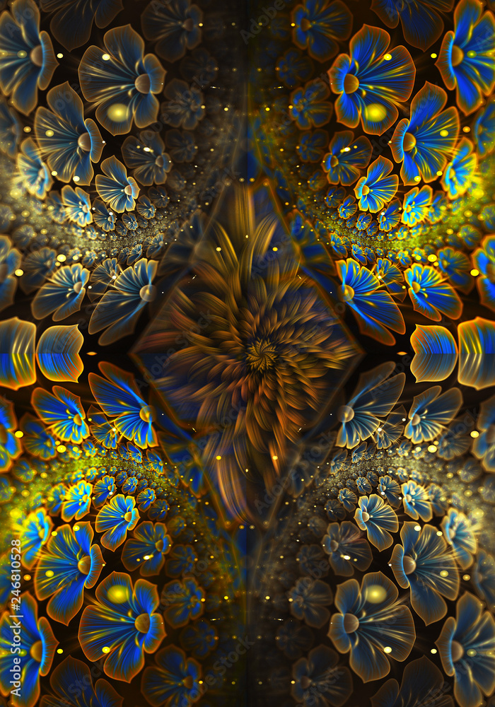 Artistic 3d computer generated fractals of an exotic beautiful flowers pattern background artwork