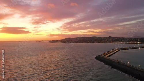 aerial 4k view of Dun Laoghaire pier and harbour during beautiful sunrise, Dublin photo