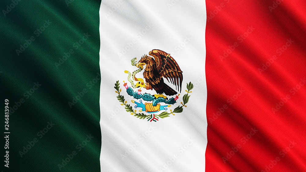 Fototapeta premium Mexico flag is waving 3D animation. Symbol of Latin, Mexico national on fabric cloth 3D rendering in full perspective.
