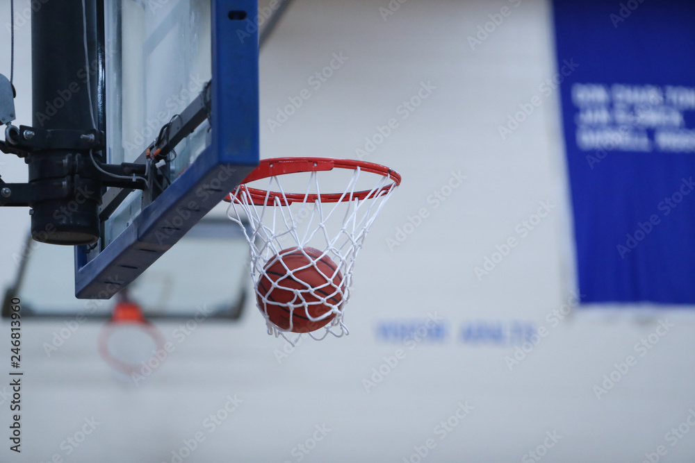 basketball falling through hoop